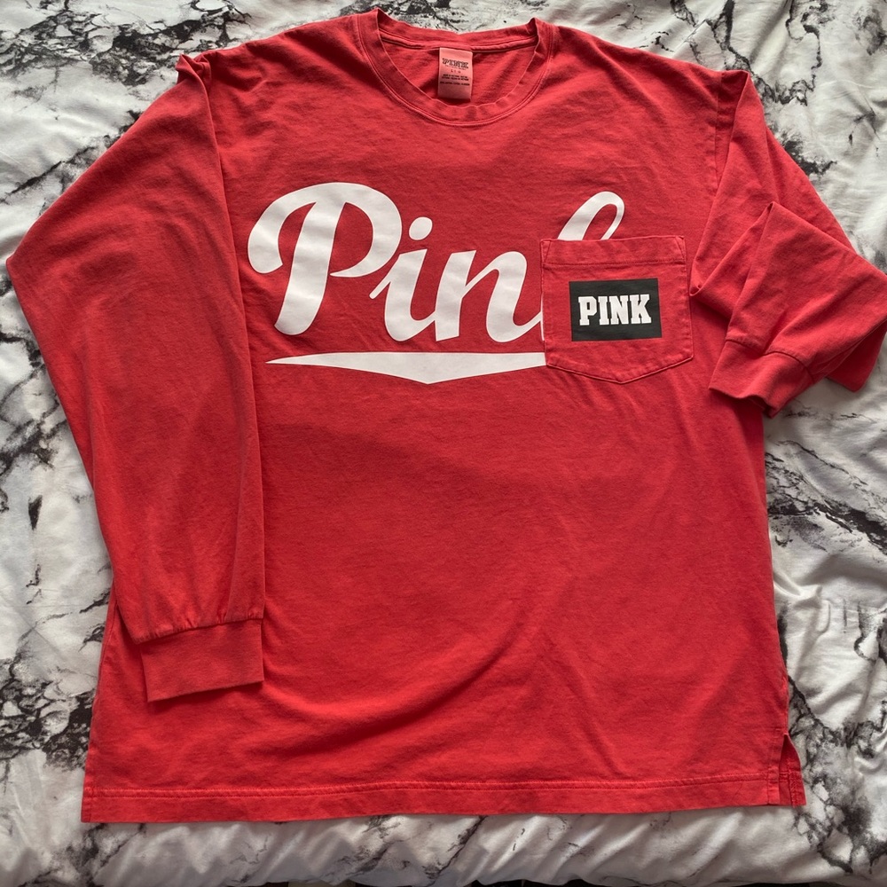PINK. Salmon colored long sleeve t-shirt